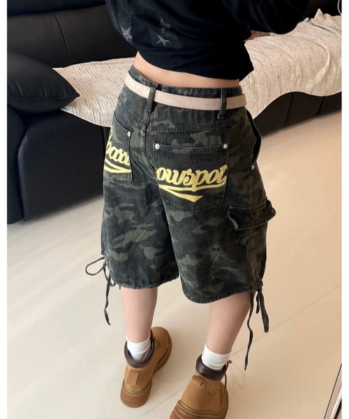 値段交渉可能　迷彩柄 カーゴハーフパンツ ワイドシルエット swag y2k inst.ALL ワイドパンツ ハーフパンツ カーゴパンツ 短パン バック