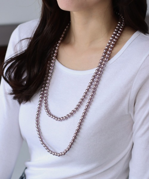 2連ロングネックレス silver イミテーションパール ケシパール風 BLUEEAST（ブルーイースト） ネックレス フェイクパール2wayロング