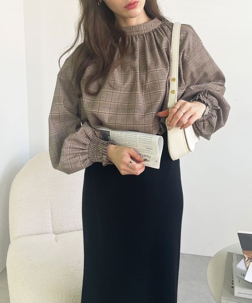 GeeRA（ジーラ） ブラウス シャツ ハイネックギャザーバルーンスリーブ