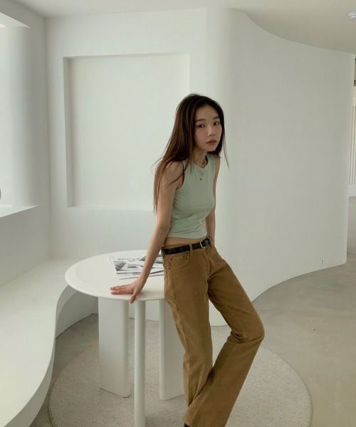 ノースリーブ　タンクトップ　クロップド丈 meJane（ミージェーン） タンクトップ ノースリーブ ヘンリーネック