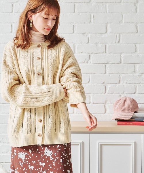 acro ニット セーター ケーブル柄カーディガン/AC1457 レディース