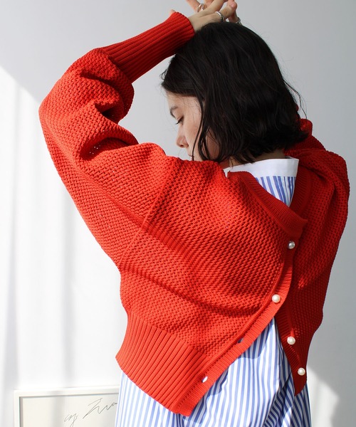 GeeRA（ジーラ） カーディガン パールボタン付2WAYメッシュクロップド