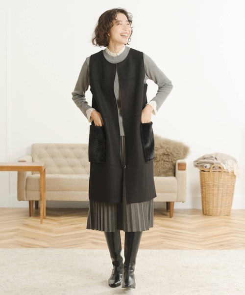 トキドキ ベスト ジレ ウール混ファーポケットジレ レディース