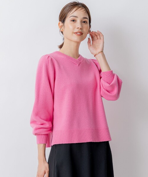 ニット セーター 「8色展開・前後着用可」ウールカシミヤミックス パフスリーブ ニット レディース 組曲 ニット セーター 「8色展開・前後着用可」ウールカシミヤ