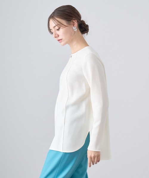 ANAYI ブラウス シャツ バックサテンビジュー釦ブラウス
