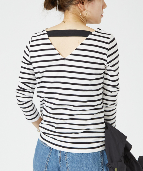tシャツ バックVボーダーロンT レディース