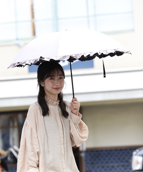 フリル付き日傘 Waterfront 折りたたみ傘 日傘 遮光 スレンダーハンドル UV