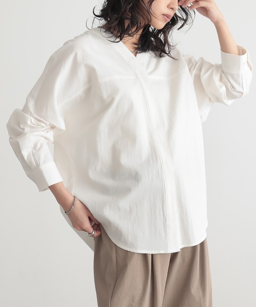 【美品】オネット　シャツブラウス　チュニック　カーディガン　Vネック　リネン Honnete (オネット) V Long Shirts Cardy / ロングシャツカーデ