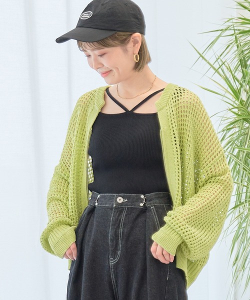 earth music&ecology カーディガン メッシュジップカーディガン