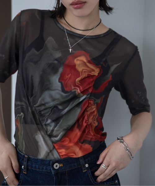 tシャツ アシンメトリーシャーリングシアートップス レディース