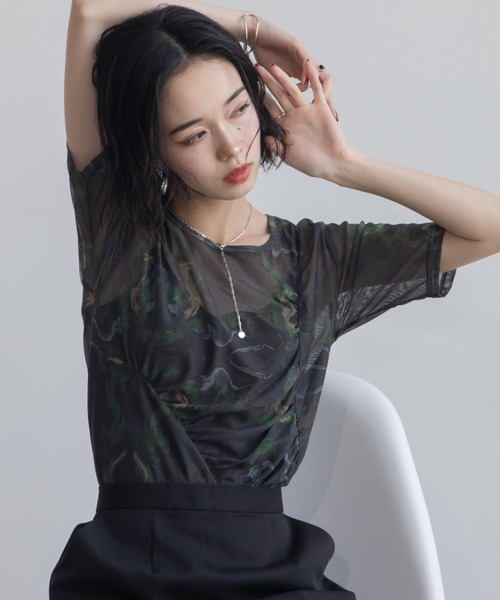 tシャツ アシンメトリーシアーカットソー レディース Maglie le cassetto tシャツ アシンメトリーシアーカットソー