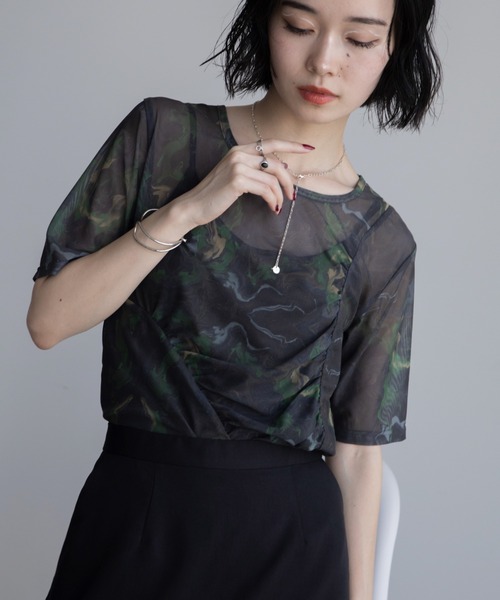 tシャツ シャーリング シアー トップス レディース tシャツ アシンメトリーシャーリングシアートップス レディース