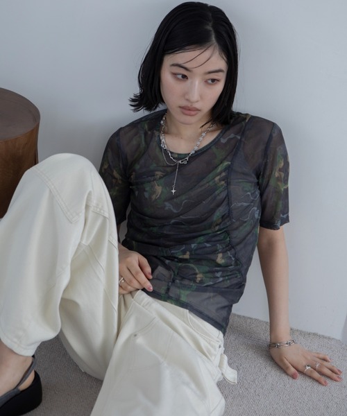 tシャツ アシンメトリーシアーパーツＴシャツ レディース AZUL BY MOUSSY tシャツ サイドラッフルアシンメトリートップス