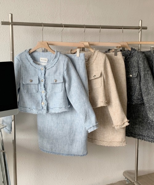 N.s セットアップ ツイードフリンジジャケットセットアップ レディース