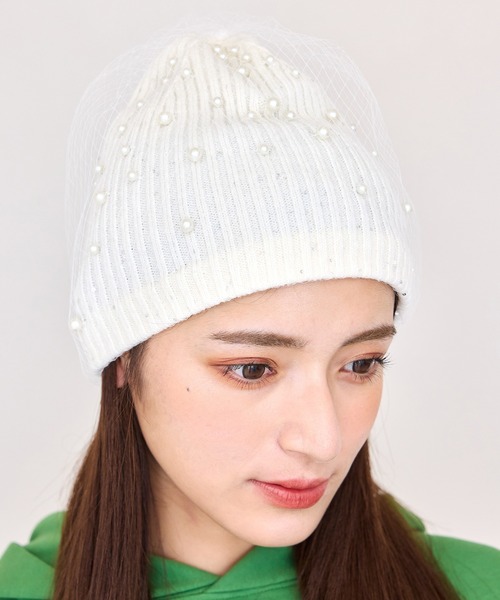 eimy istoire 帽子 ベレー帽 シームレスパールチュールビーニー