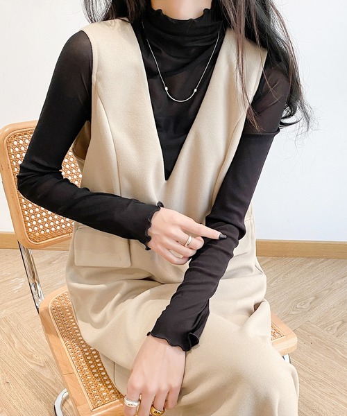 ジャンパースカート 上品さがポイント フラップ付き深Vネック