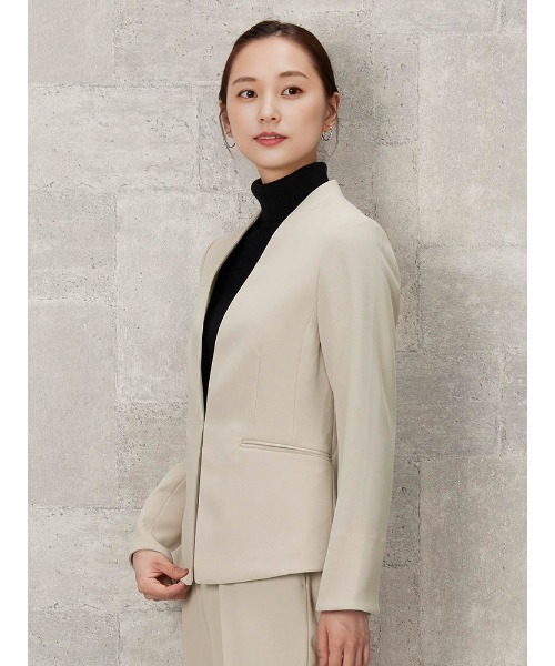 NOBLE ノーブル ノーカラー サマー　ジャケット　ベージュ　ブラウン Perfect Suit FActory スーツ ノーカラーサテンジョーゼット