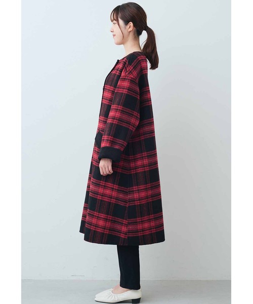 未使用級　jakke　ファーコート　チェック　赤　ノーカラー　UK8 未使用級 jakke ファーコート チェック 赤 ノーカラー UK8