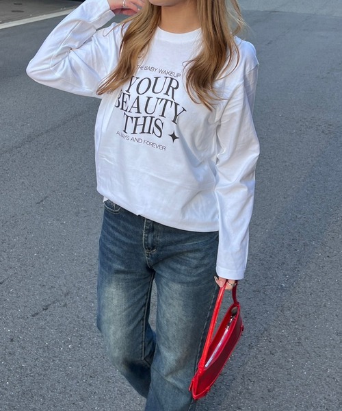 fiere（フィエール） tシャツ スター×英字プリントロンT／長袖Tシャツ