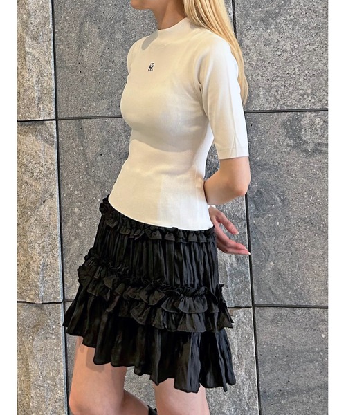 SNIDEL コットンライクフリルスカショーパン ブラック スナイデル SNIDEL フリルスカショーパン （BLK） -ファッション