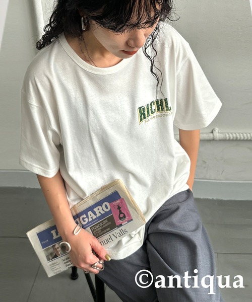 antiqua（アンティカ） tシャツ ヴィンテージ風ロゴTシャツ レディース