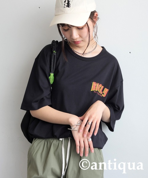 antiqua（アンティカ） tシャツ ヴィンテージ風ロゴTシャツ レディース