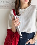 tシャツ 着映えトップス。シンプルライトリブニ...の詳細画像1