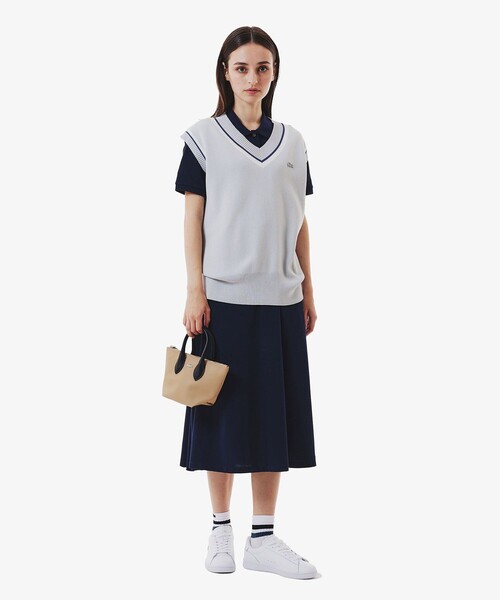 LACOSTE シャツワンピース 鹿の子地マキシ丈ドレス ポロ