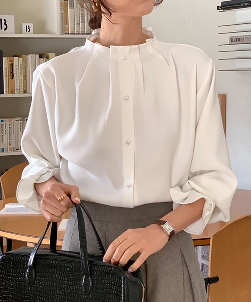 BEIGE, ベイジ　BROADCLOTH ブラウス パールボタン ブラウス シャツ パールボタンタックブラウス レディース : ZOZOTOWN