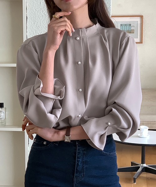 美品 Arpege story パールボタンウエストタックブラウス スタッフコーディネート】□ウエストタックシャツ ｜satomi｜Arpege