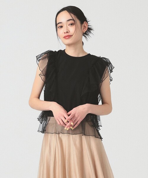 tシャツ チュール レイヤー ラッフルスリーブ Tシャツ レディース Ray BEAMS tシャツ チュール レイヤー ラッフルスリーブ Tシャツ