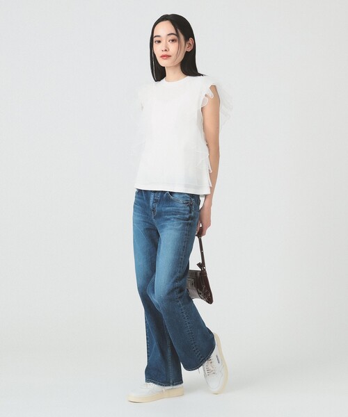 Ray BEAMS tシャツ チュール レイヤー ラッフルスリーブ Tシャツ