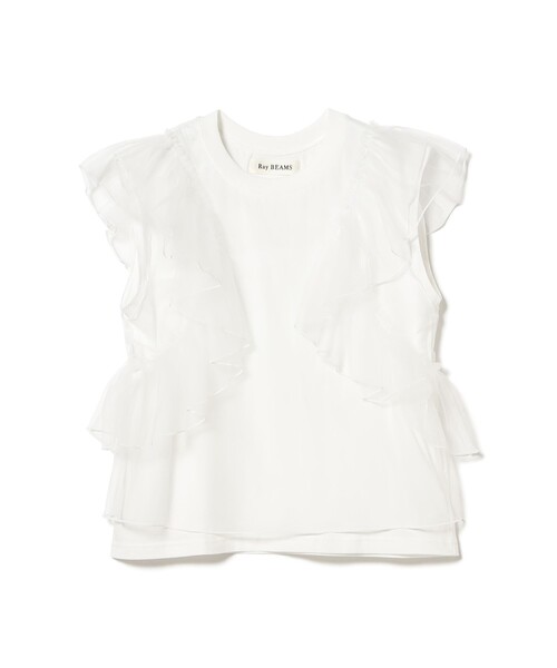 Ray BEAMS tシャツ チュール レイヤー ラッフルスリーブ Tシャツ