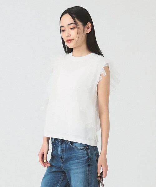 tシャツ チュール レイヤー ラッフルスリーブ Tシャツ レディース Ray BEAMS tシャツ チュール レイヤー ラッフルスリーブ Tシャツ