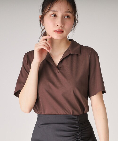 tシャツ 「洗える／日本製」きれいめに着られる衿付きスキッパーカットソー レディース