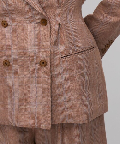 BACCA ブラウン チェック柄 テーラードジャケット　38サイズ BACCA（バッカ） ジャケット テーラードジャケット レーヨンリネン