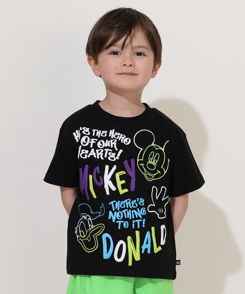子供用キャラクターTシャツ Disney（ディズニー） tシャツ 「綿100％」親子お揃い 発泡ネオン