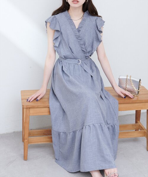 ●natural couture フリルカシュクールワンピース　ベージュ● natural couture｜フリルカシュクールワンピース | Rakuten