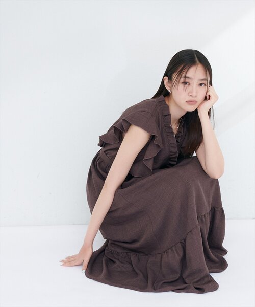 natural couture ワンピース フリルカシュクールワンピース
