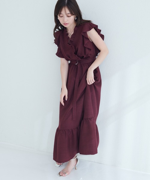 natural couture ワンピース フリルカシュクールワンピース