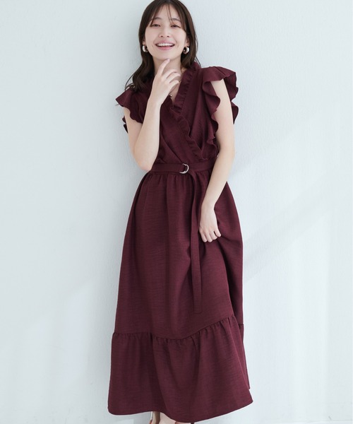 natural couture ワンピース フリルカシュクールワンピース