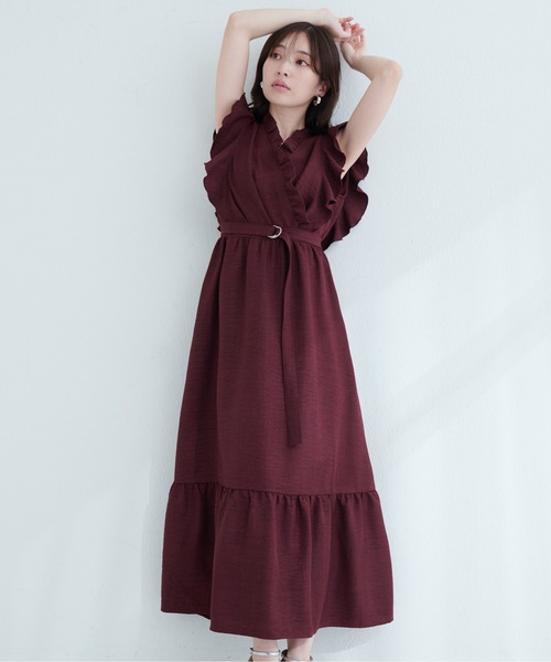 natural couture ワンピース フリルカシュクールワンピース