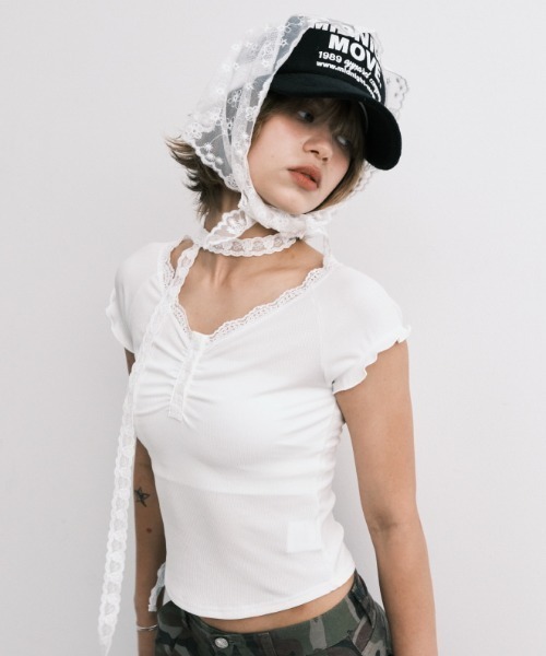 tシャツ A'GEM/9 × .kom 「MIDNIGHT MOVE/ミッドナイトムーブ」 LACE SC T-SHIRT/レース SC半袖Tシャツ