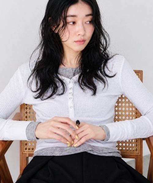 Shelly island（シェリーアイランド） tシャツ シアーリブヘンリー