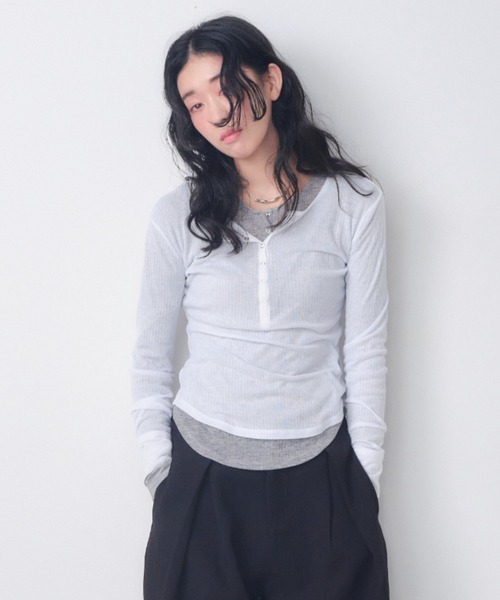 Shelly island（シェリーアイランド） tシャツ シアーリブヘンリー