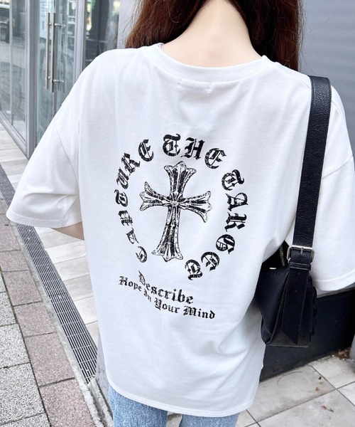 INGNI tシャツ バックラインストーンクロスロゴチュニックT