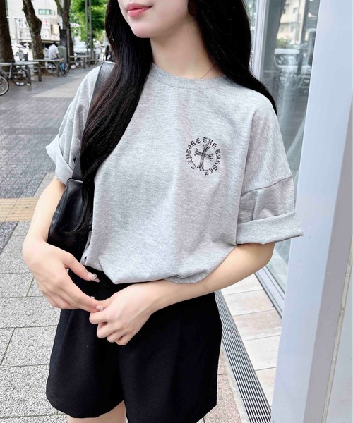 INGNI（イング） tシャツ 半袖 バックラインストーンクロスロゴ