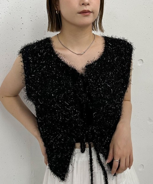 archives ベスト ジレ ラメフェザーニットベスト レディース