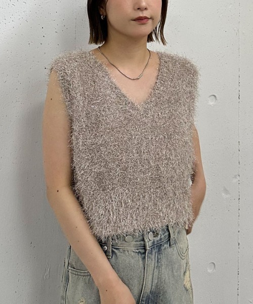 archives（アルシーヴ） ベスト ジレ ラメフェザーニットベスト