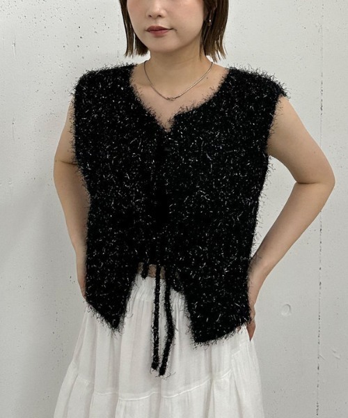 sov.　ソブ　リアルムートンニット切替えベスト　ジレ　異素材　本皮 Sov. - sov. リアルムートンニット切替えベスト ジレ 異素材 本